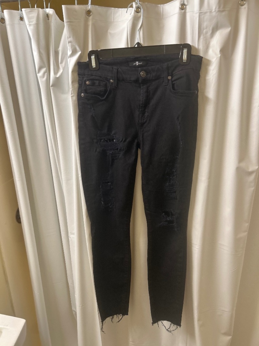7 For All Mankind Black Sequined Distressed Jeans